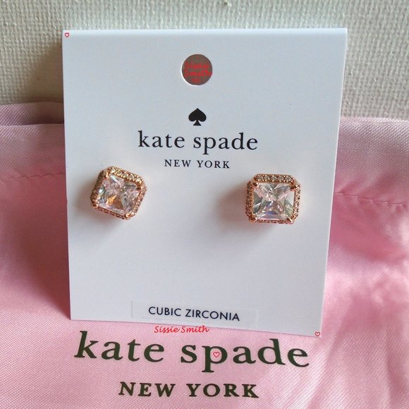 ♠️ Kate Spade ♠️ "Save the Date" Pave Princess Cut Studs - Picture 1 of 7
